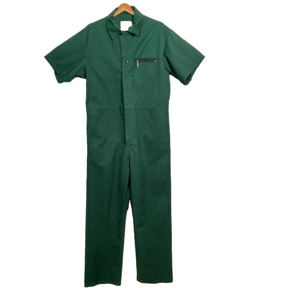 Riverside Coveralls Jumpsuit Medium/Large Regular Green Canvas Short Sleeve Vtg - Picture 1 of 16